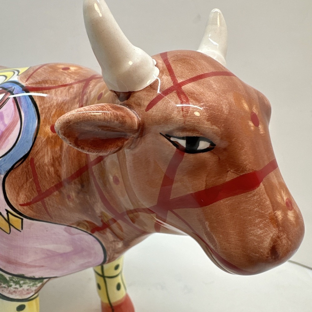 Hand Painted Ceramic Cow Coin Bank Money Whimsical Artistic Colorful Medium